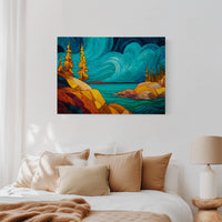 Golden Pines Dance Above Turquoise Waters