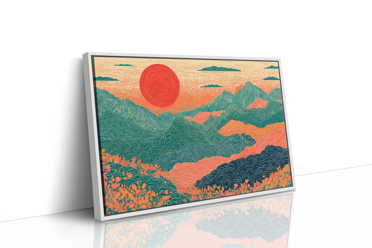 Retro Sunrise Over Ridgelines
