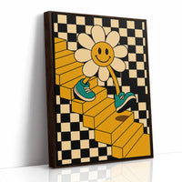 Groovy Daisy Vibes – Retro Checkerboard Flower Print