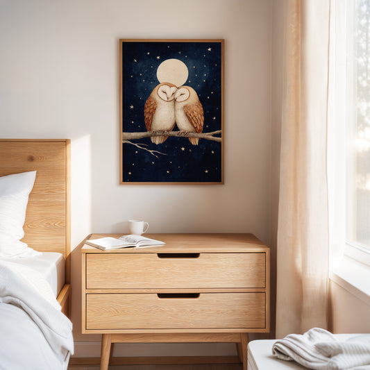 Loving Owls Under a Full Moon