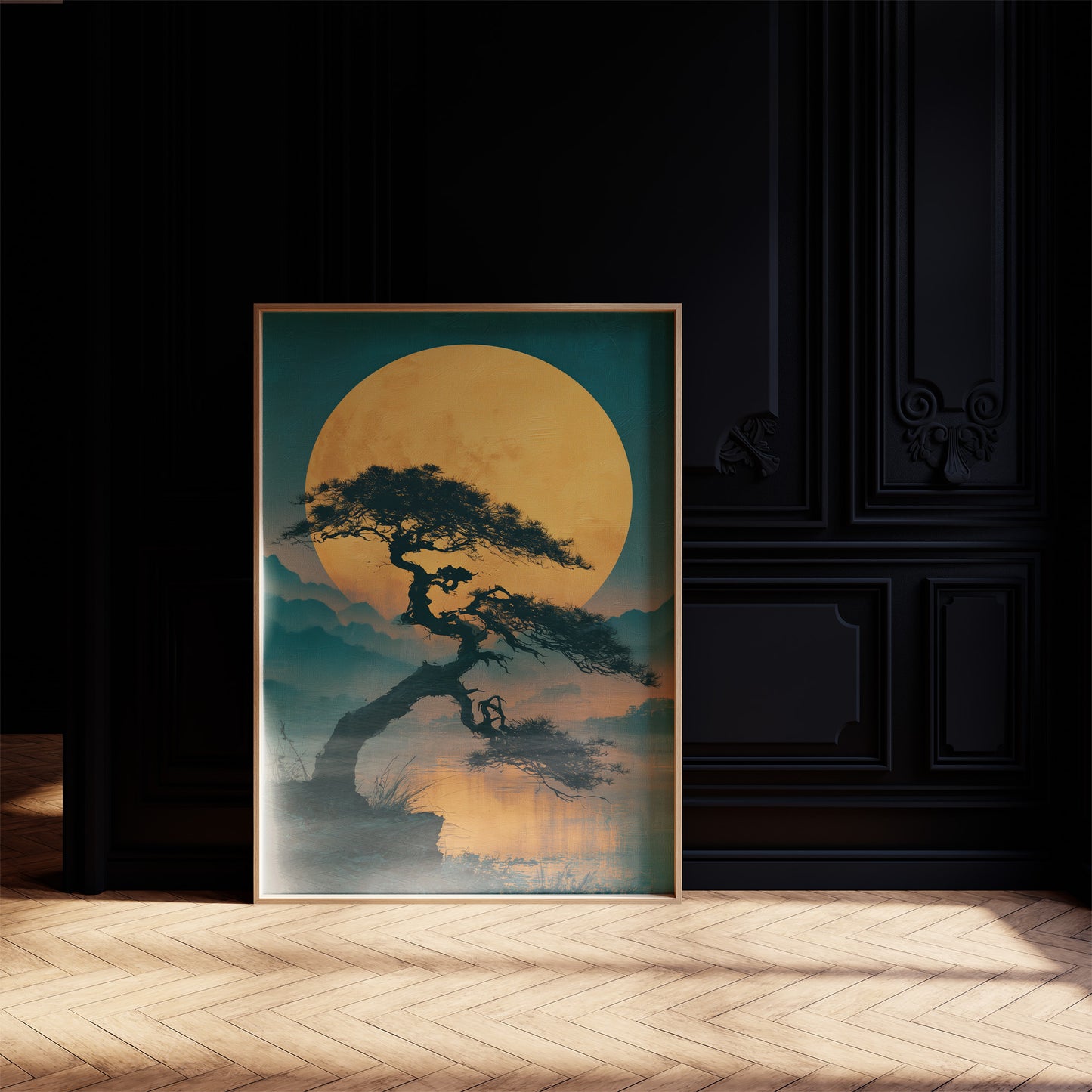 Bonsai Beneath the Golden Moon