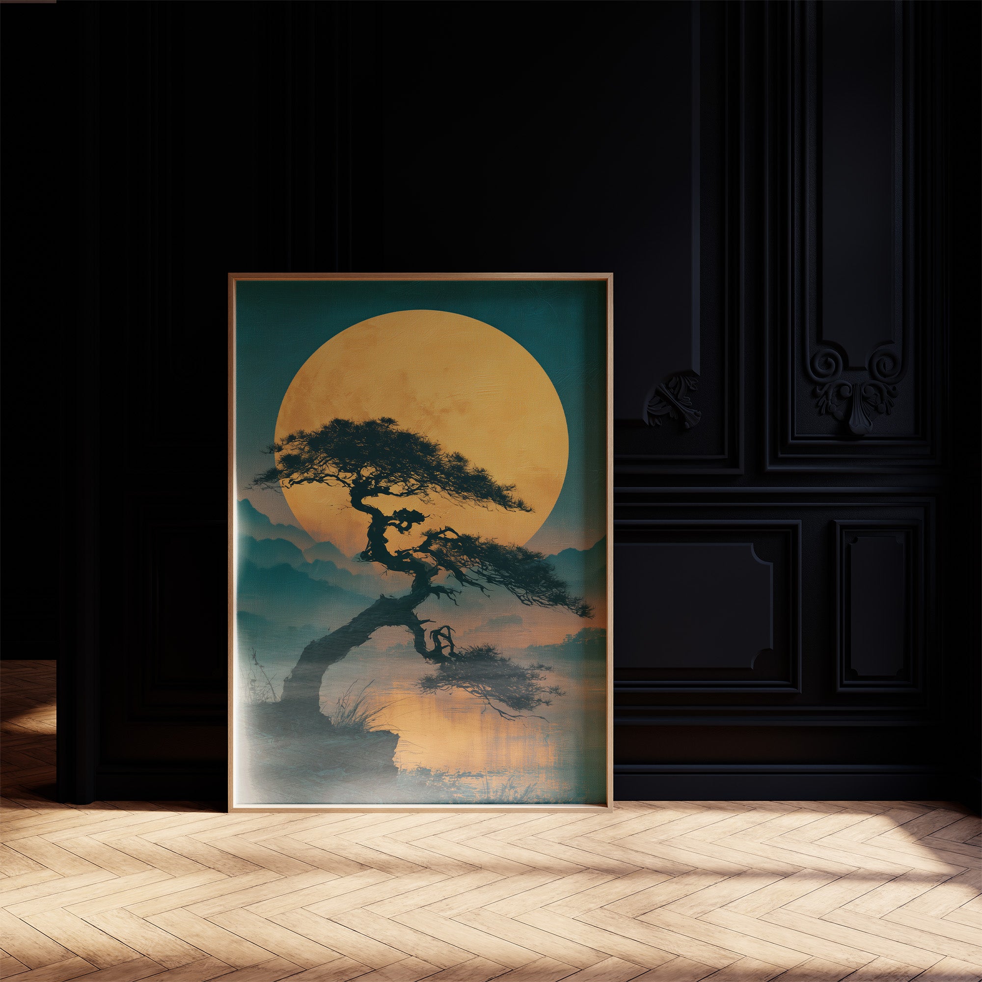 Bonsai Beneath the Golden Moon