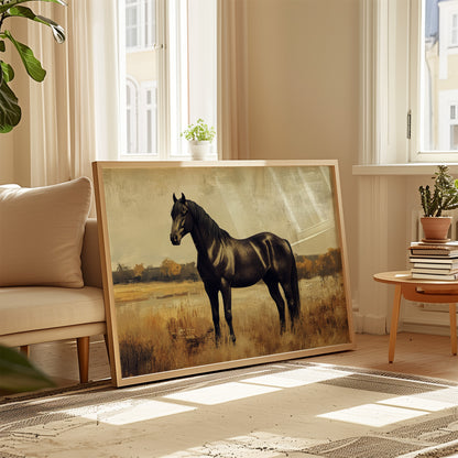 Majestic Black Stallion – Rustic Western Horse Wall Art Print