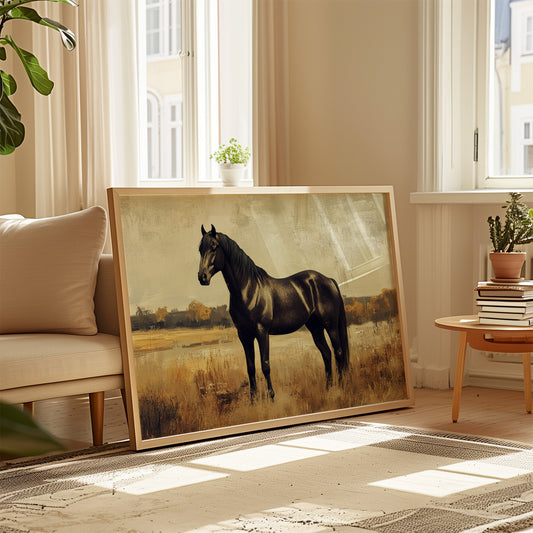 Majestic Black Stallion – Rustic Western Horse Wall Art Print