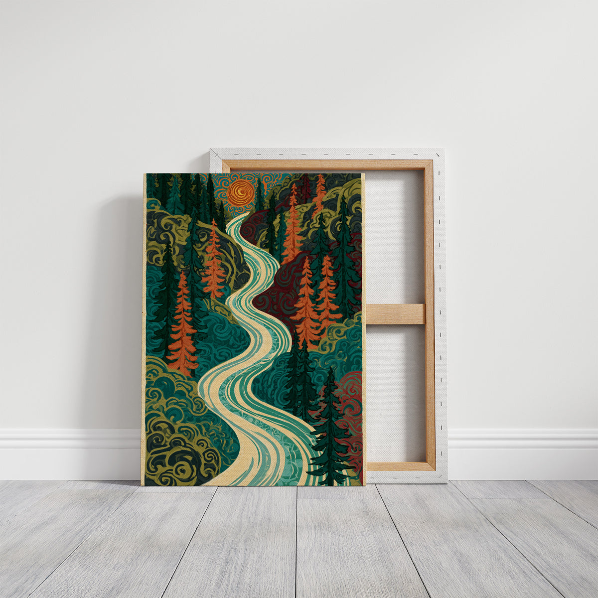 Winding River Retro Forest Print