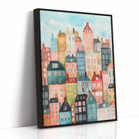 Colorful City Rowhouses Watercolor Print