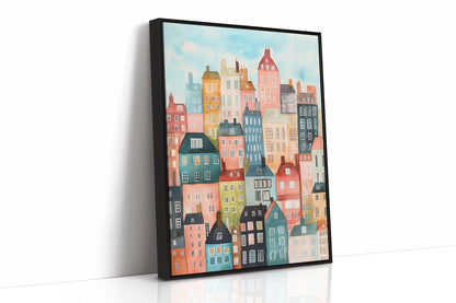 Colorful City Rowhouses Watercolor Print