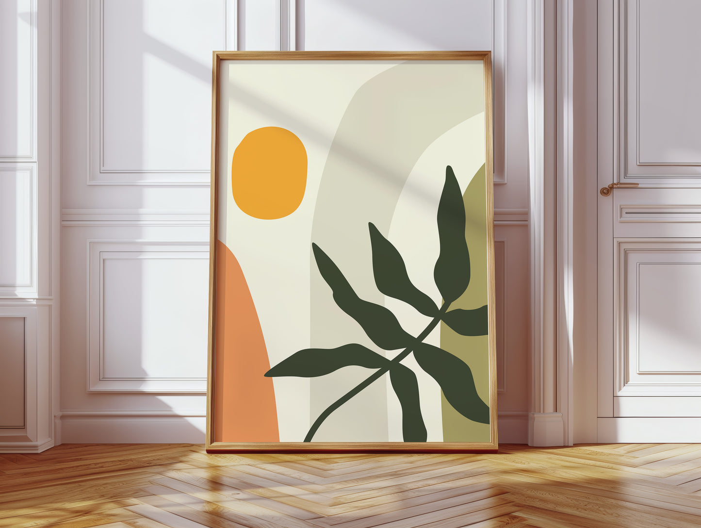 Sunlit Leaves Against Soft Curves