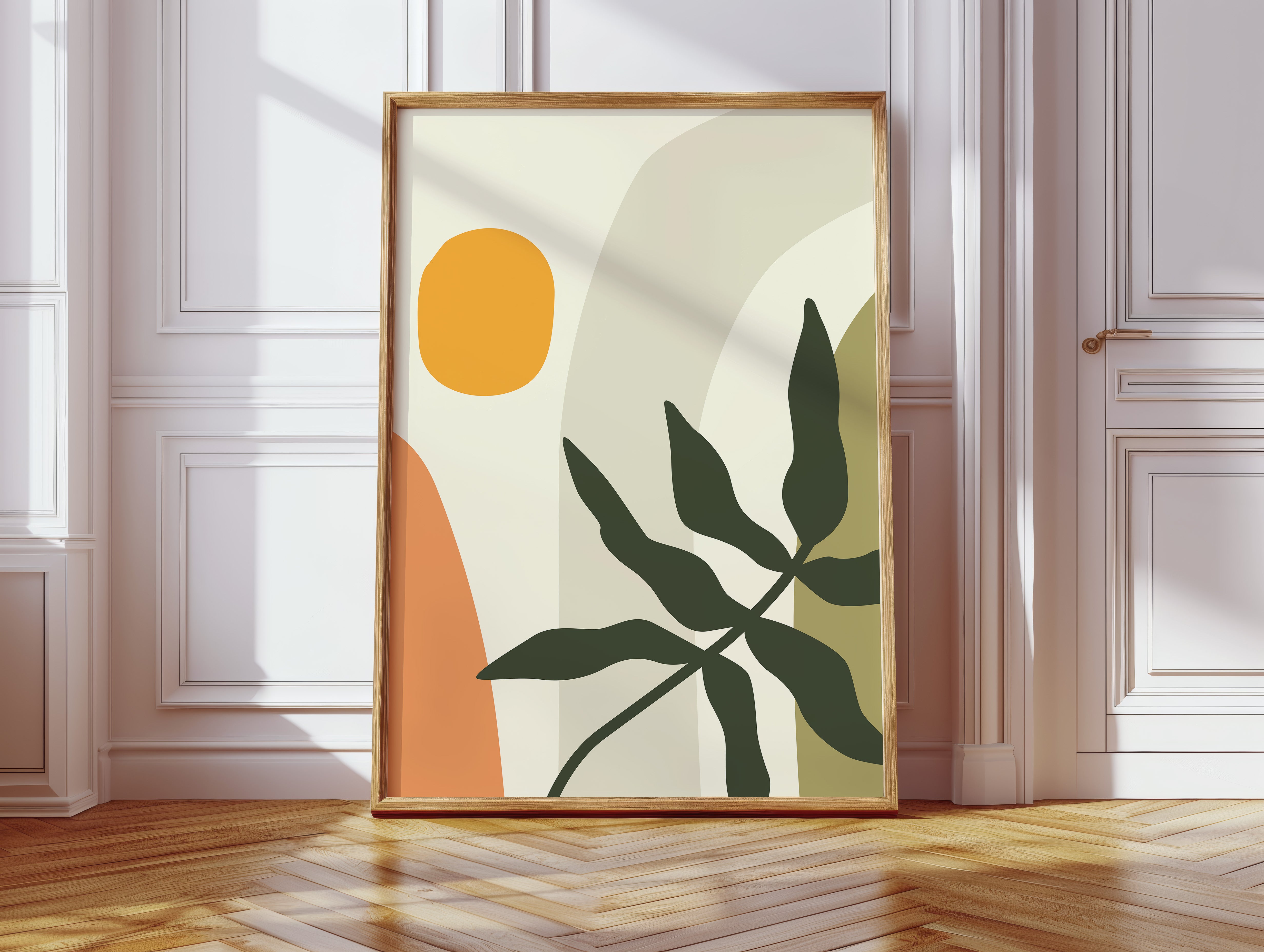 Sunlit Leaves Against Soft Curves