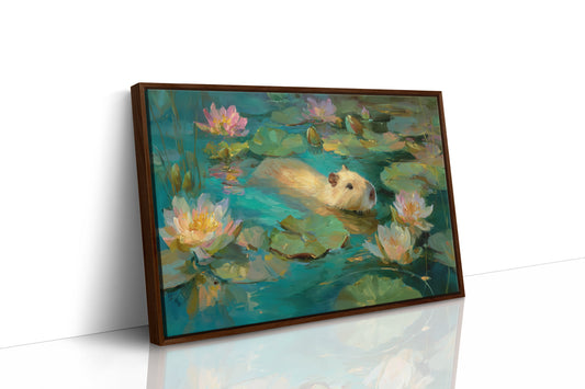 Golden Swimmer Among Water Lilies