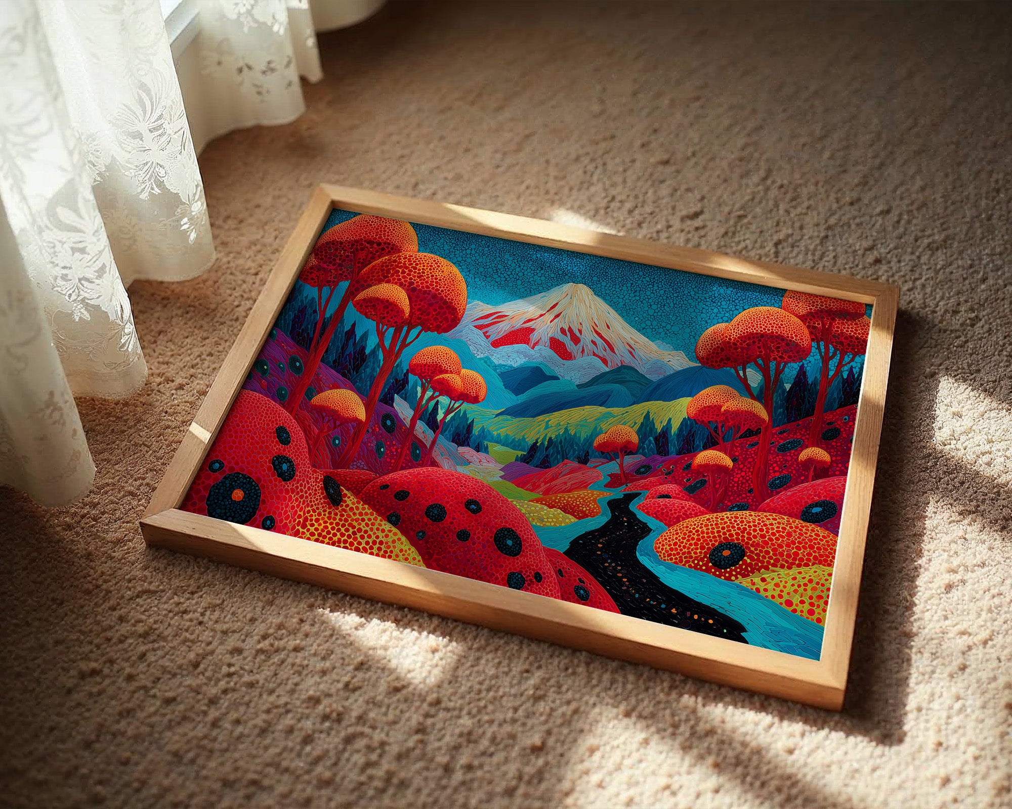 Sacred Peak Through Crimson Forest