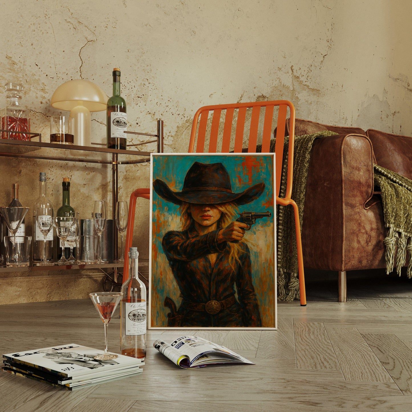 Western Grit: Cowgirl With Revolver Canvas Art