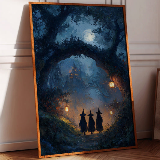 Three Figures Beneath the Moonlit Canopy
