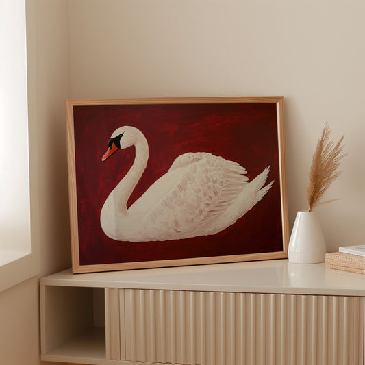 White Swan Against Crimson Night