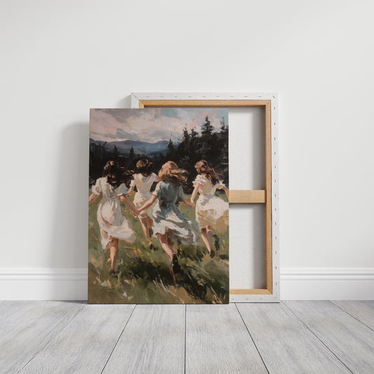 Summer Girls Rush Toward Mountains