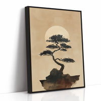 Bonsai Silhouette Against Rising Moon