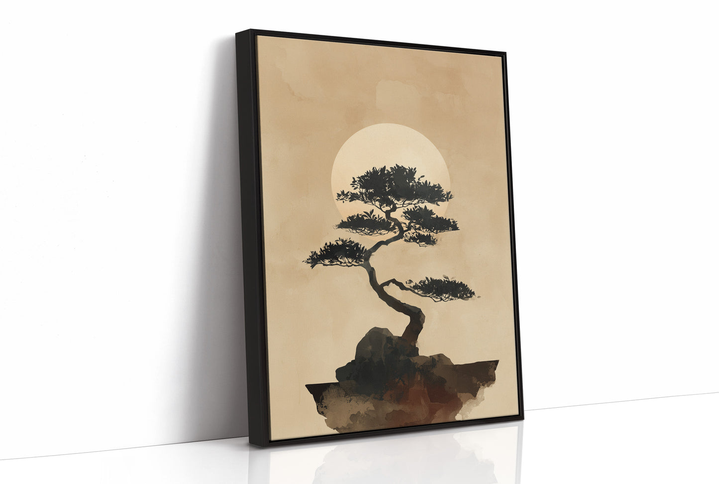 Bonsai Silhouette Against Rising Moon
