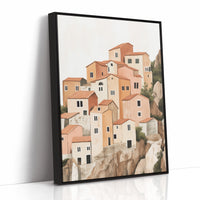 Sunlit Cliffside Village in Warm Earth Tones