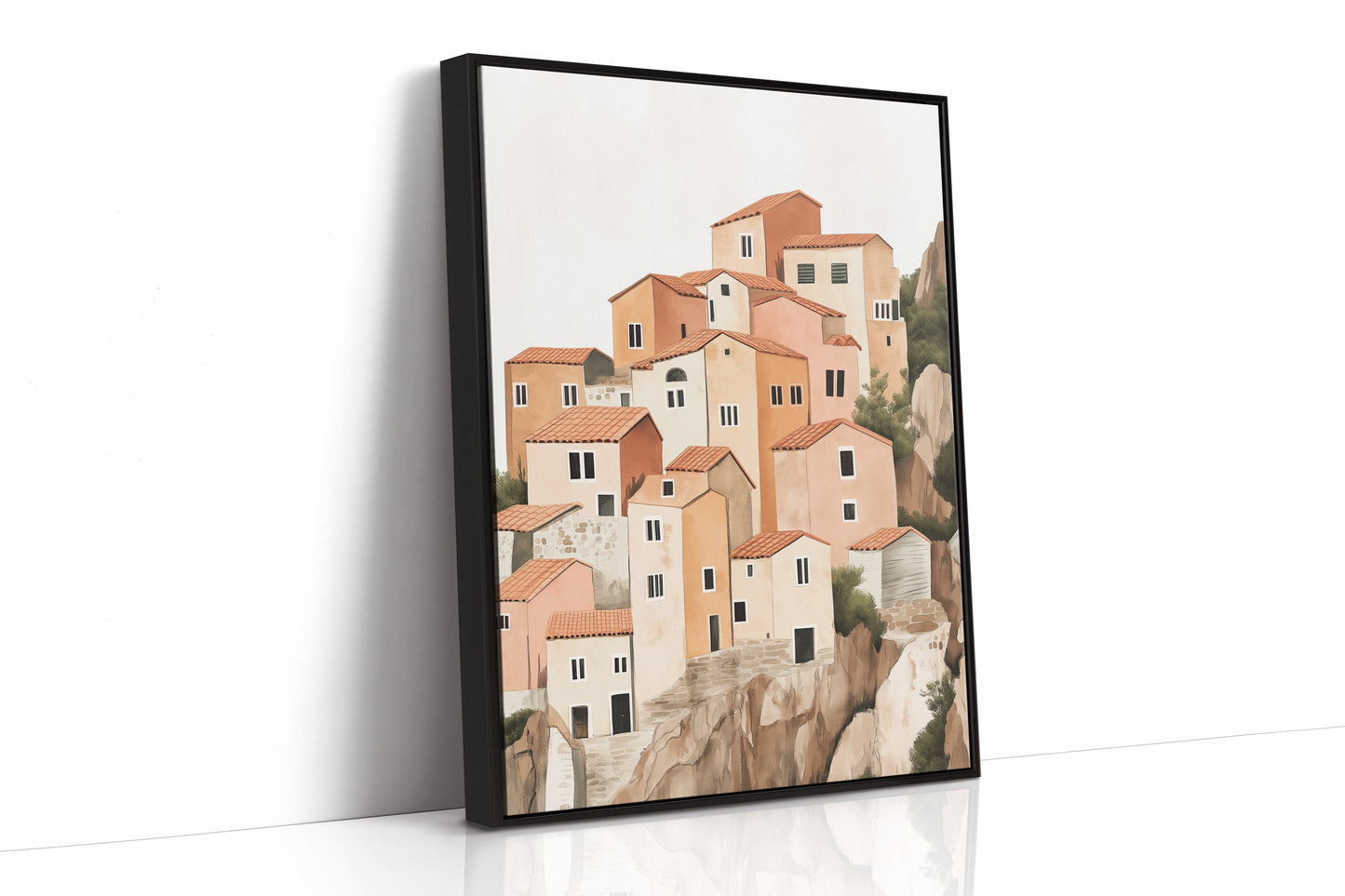 Sunlit Cliffside Village in Warm Earth Tones