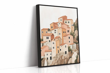 Sunlit Cliffside Village in Warm Earth Tones