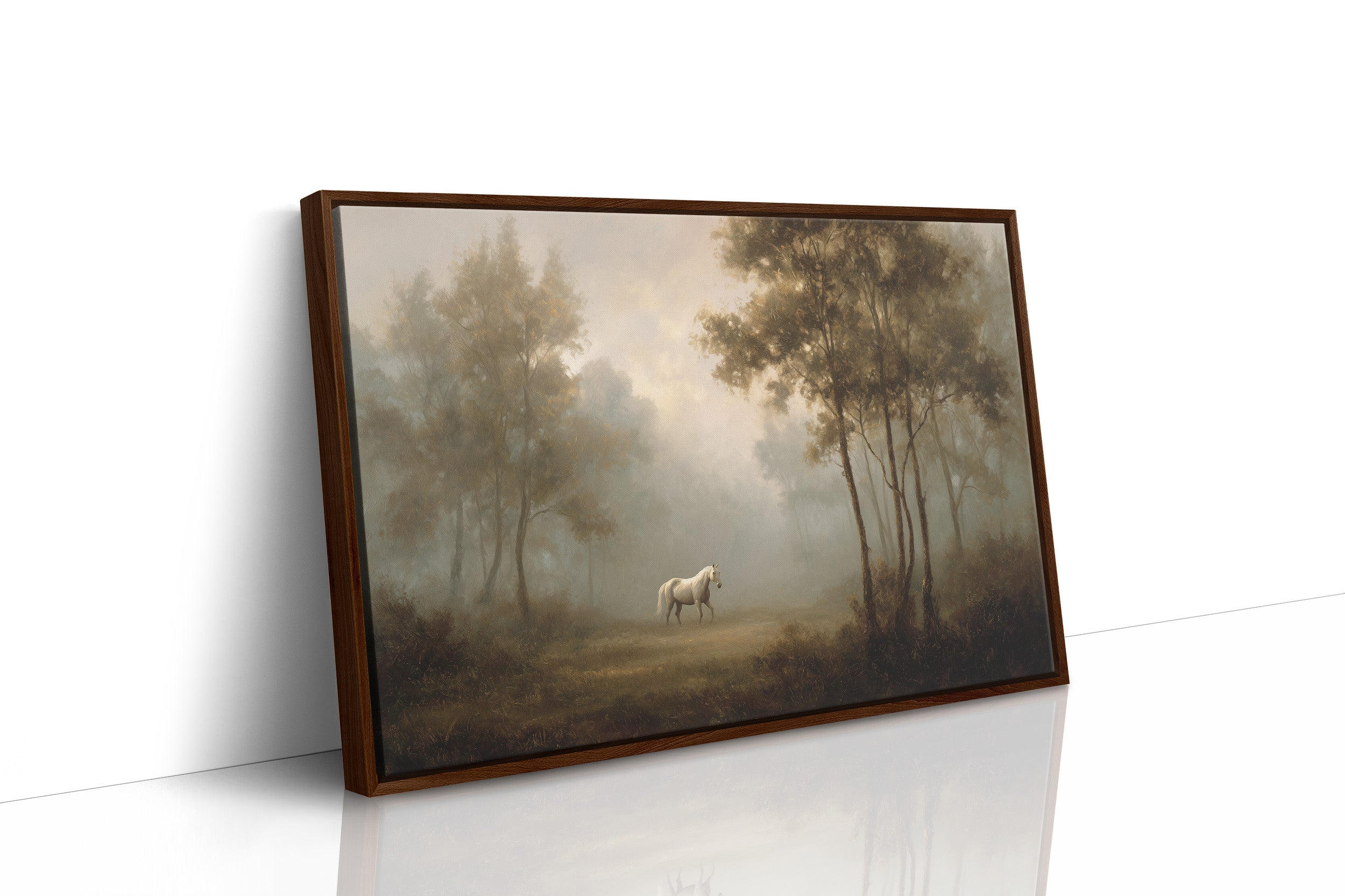 Lone Horse Among Misty Trees