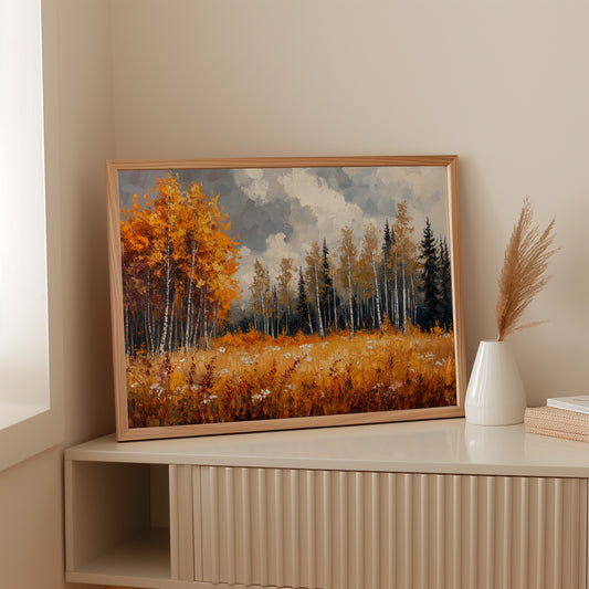Autumn Meadow Sings Through Birch Lines