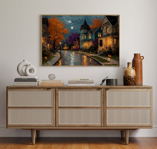 Autumn Glow on Cobblestone Lane