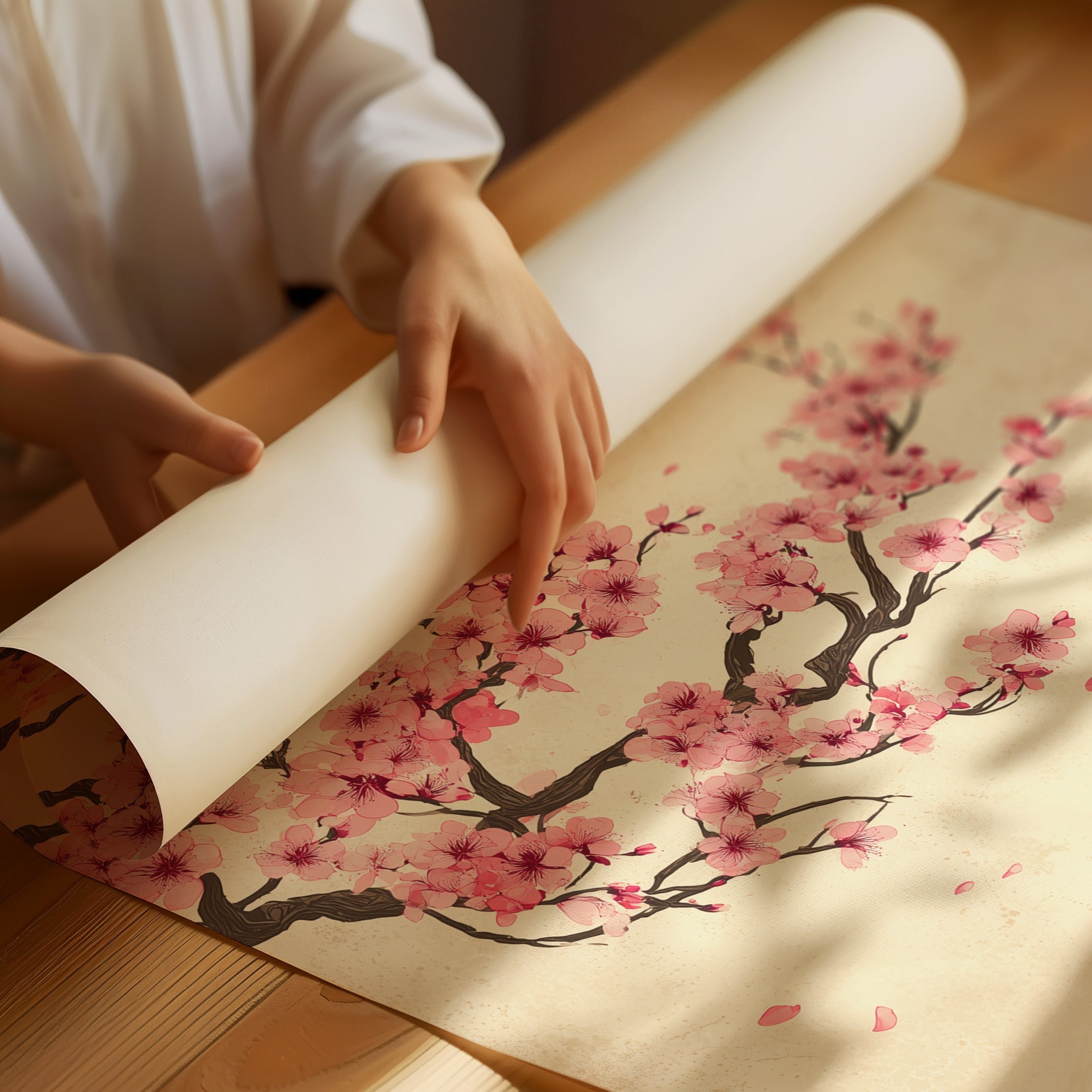 Cherry Blossoms Dance Above Waves