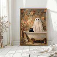 Ghostly Cat In Bathtub Canvas - Whimsical Vintage Art - Gallery Canvas image 12