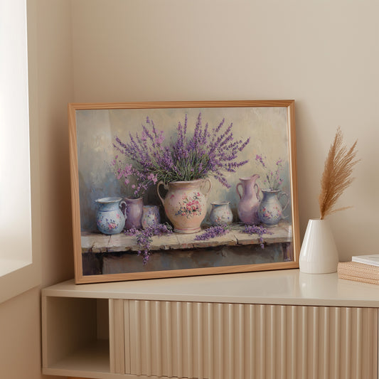 Lavender Spills Across Vintage Vessels