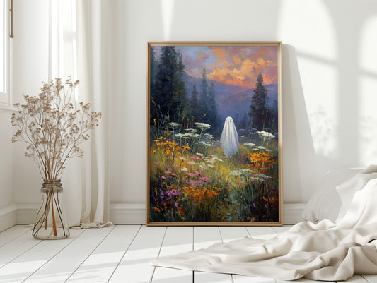 Ghostly Meadow Landscape Canvas - Whimsical Nature Art - Gallery Canvas image 12