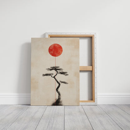Minimalist Bonsai & Rising Sun – Japanese Zen-Inspired Wall Art