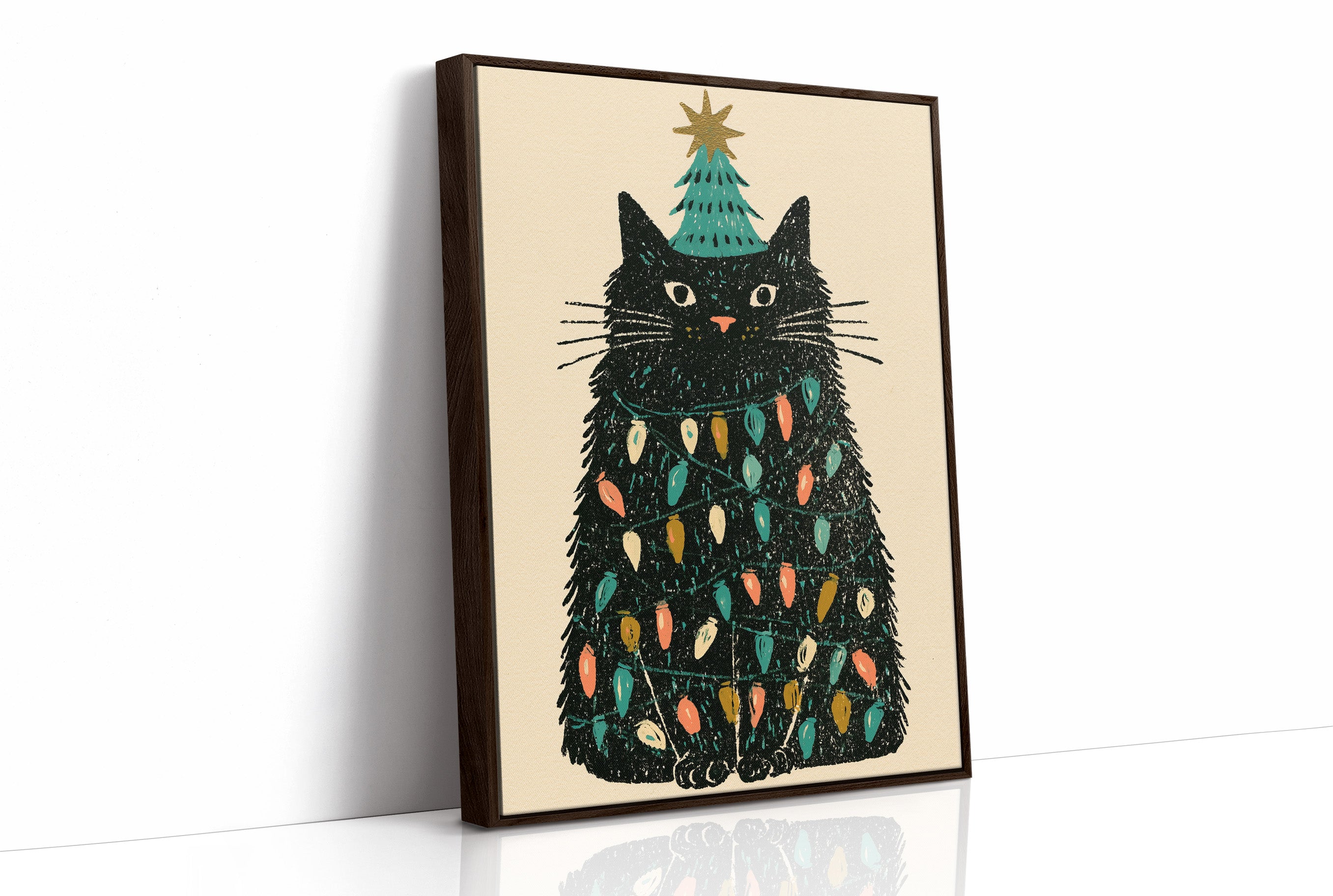 Cat Wrapped in Christmas Lights