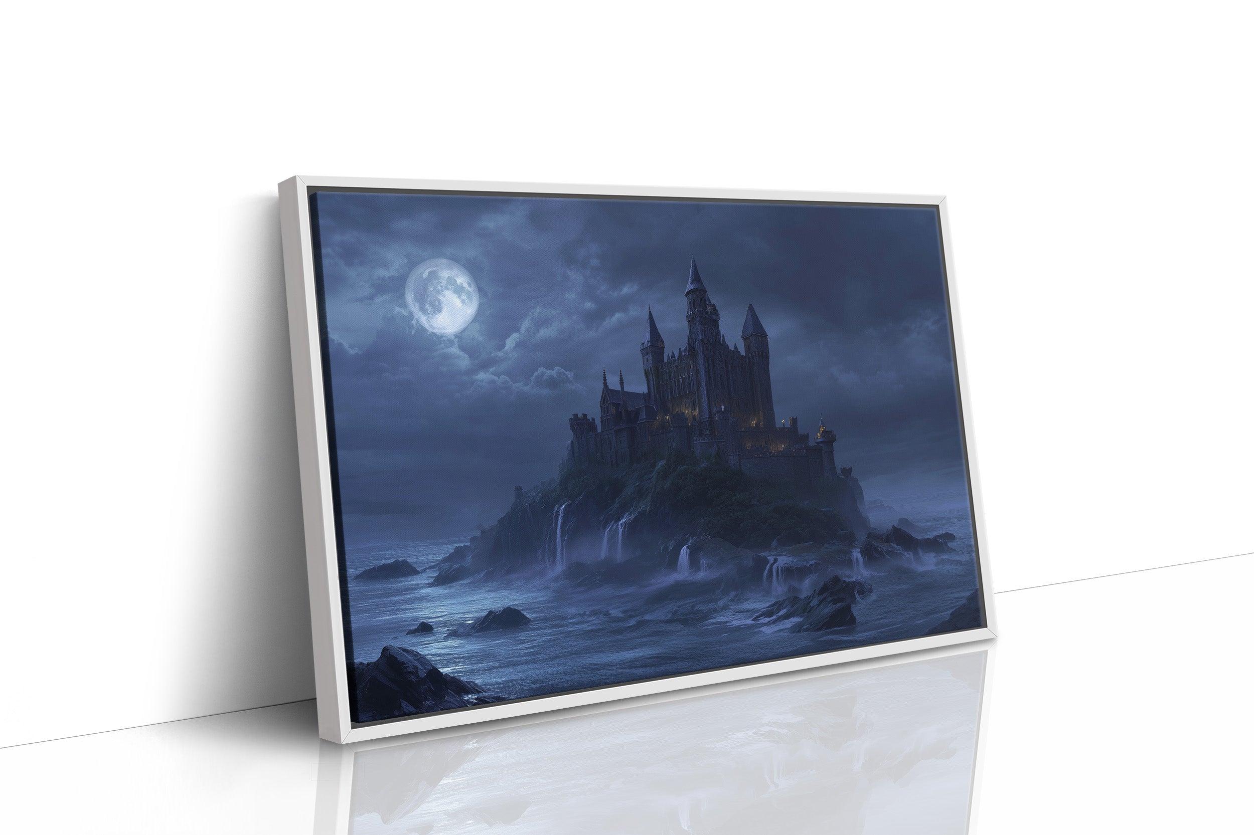 Moonlit Fortress Above Stormy Seas