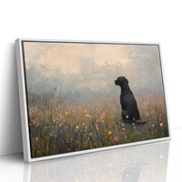 Serene Black Lab in Wildflowers – Rustic Dog Art Print