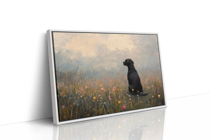 Serene Black Lab in Wildflowers – Rustic Dog Art Print