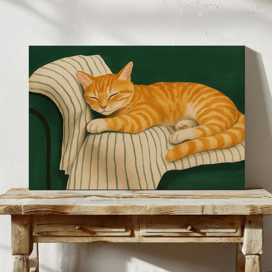 Striped Cat Napping on the Couch
