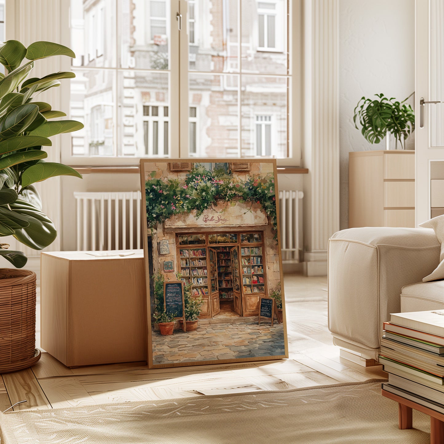 Charming French Bookstore – Vintage European Street Scene Wall Art