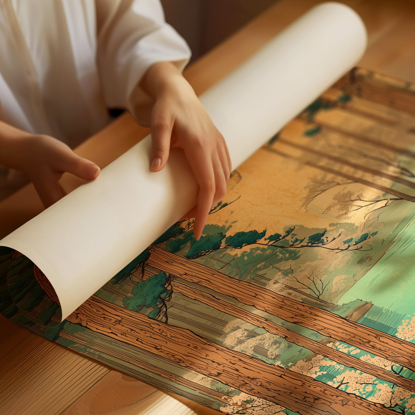 Tranquil Waters Between Sacred Pines