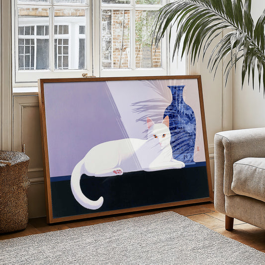 White Cat Meets Ming Dynasty Blue