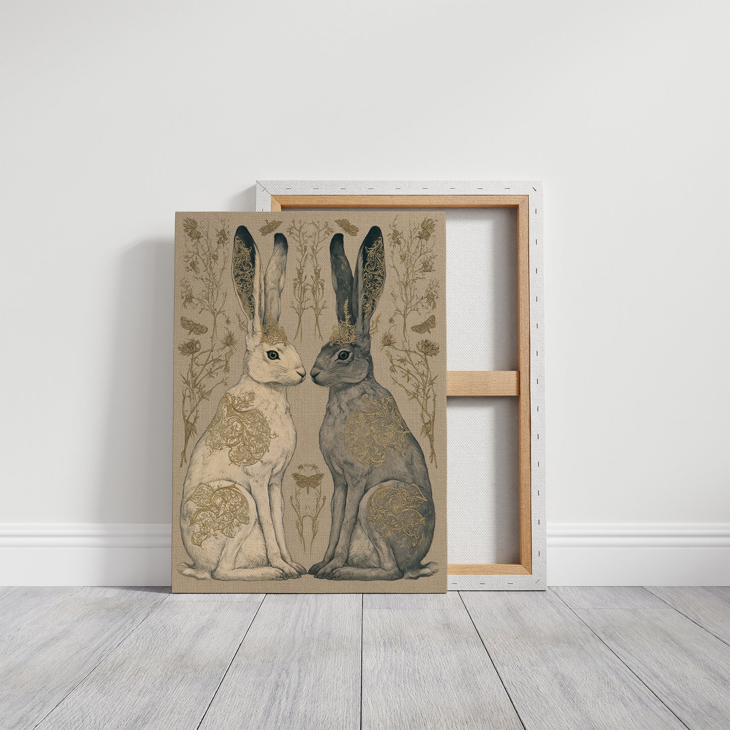 Mirrored Hares In Gold Filigree