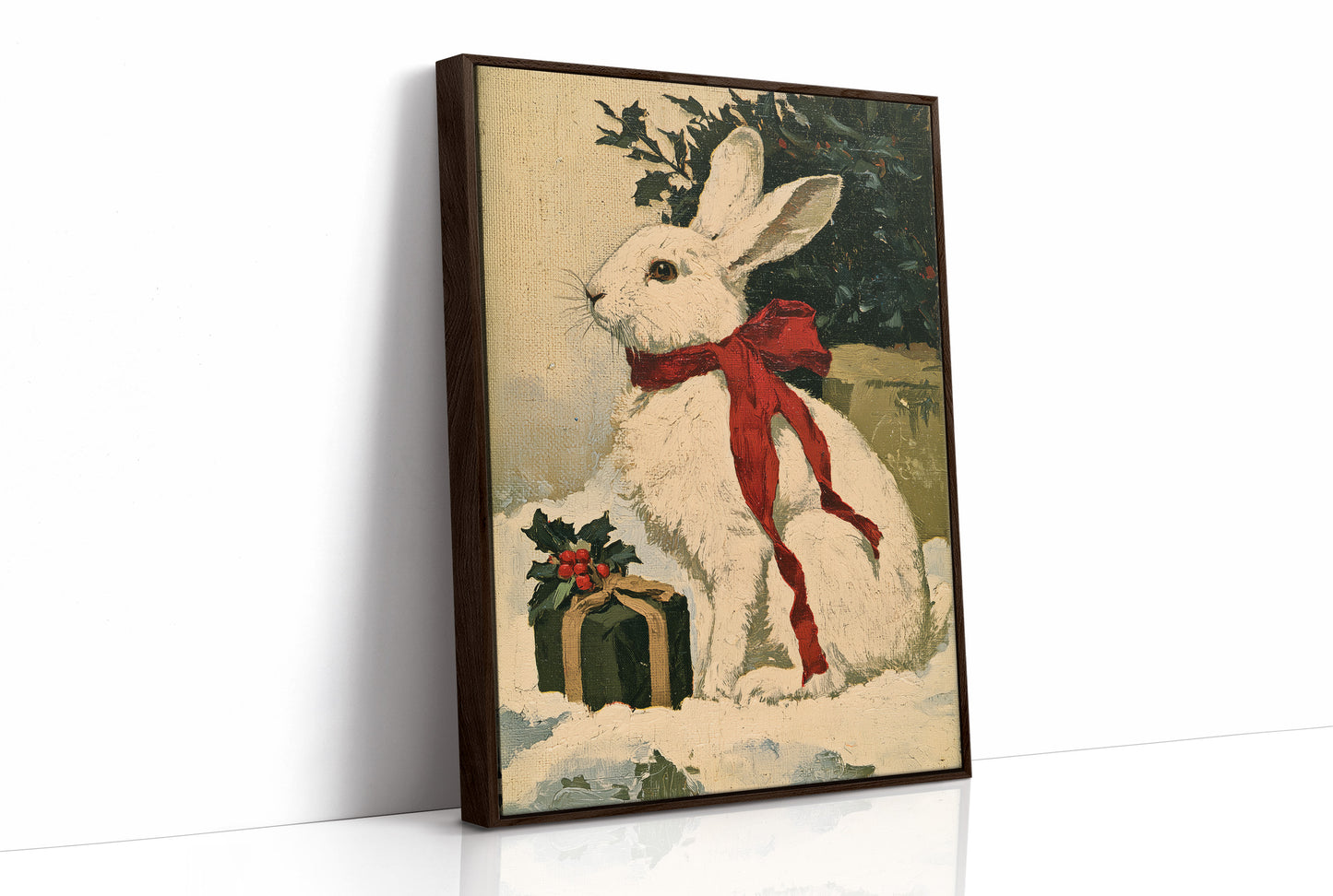Oil-Painted Bunny with Red Ribbon