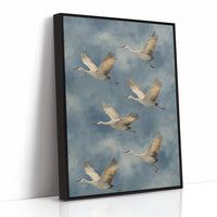 Celestial Migration: Cranes Dancing Through Storm Clouds