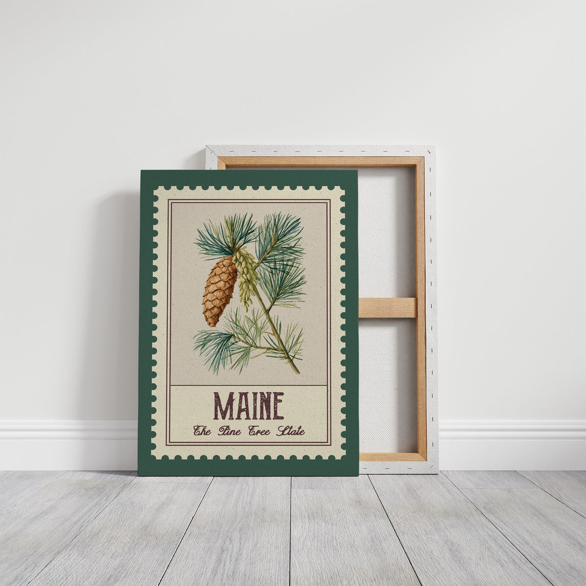 Maine White Pine Cone Watercolor Stamp