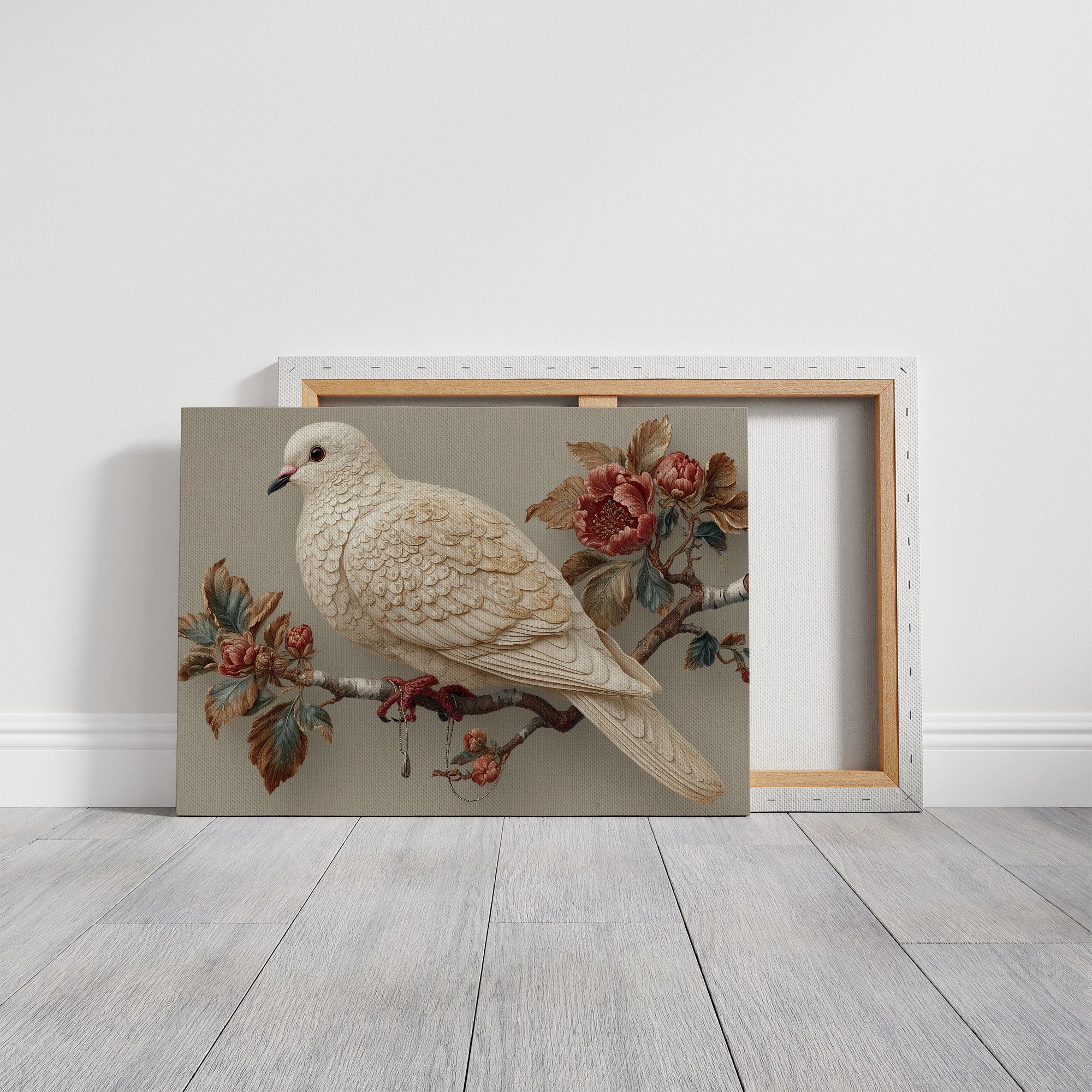 Ivory Dove Among Autumn Peonies