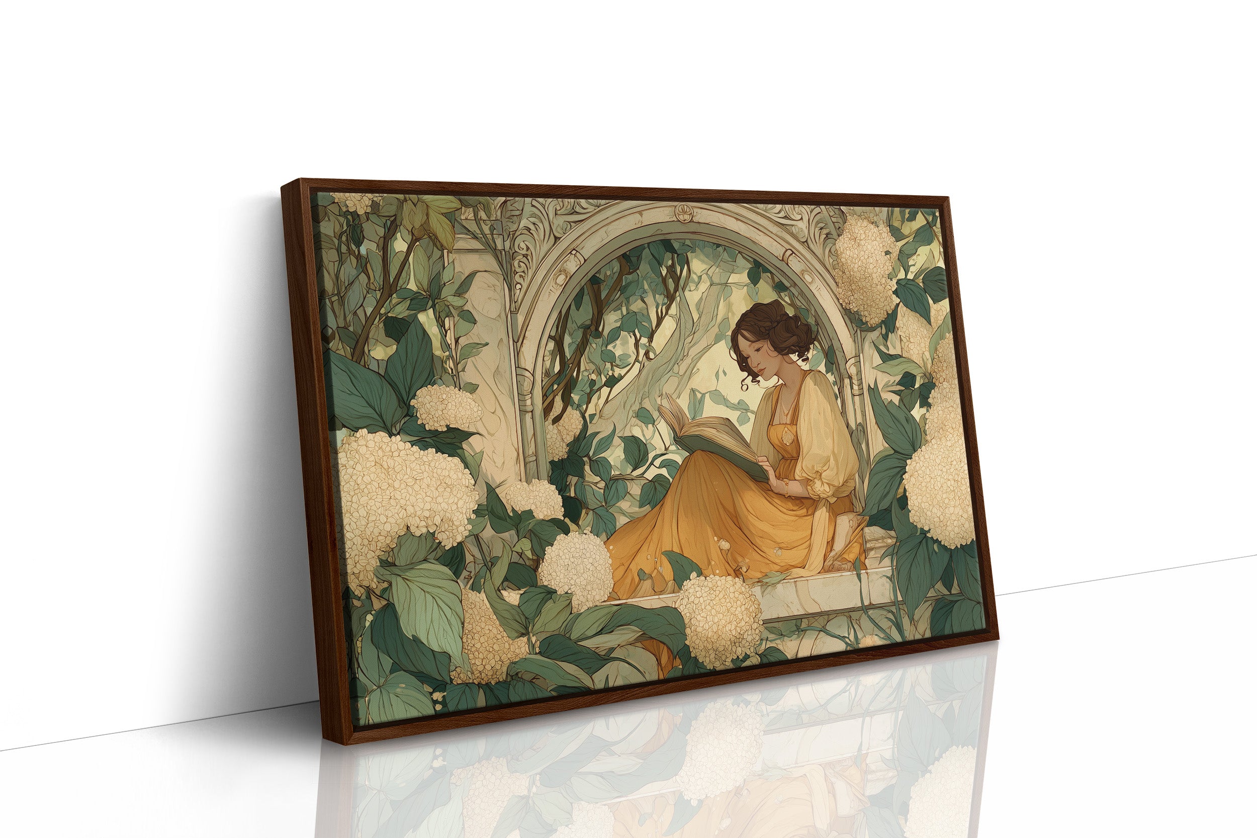 Reading Among Hydrangea Blooms