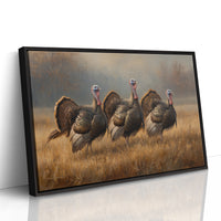 Wild Turkeys March Through Golden Fields