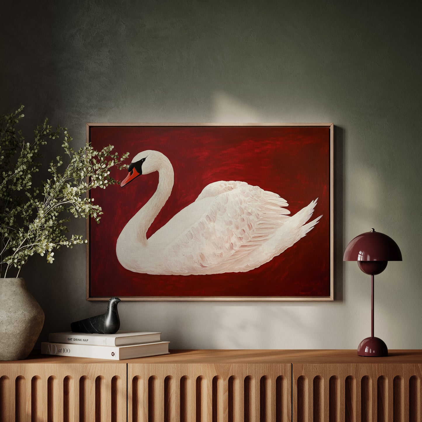White Swan Against Crimson Night