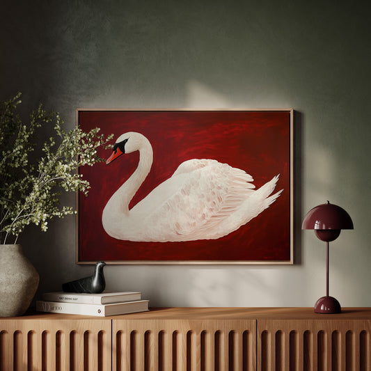 White Swan Against Crimson Night