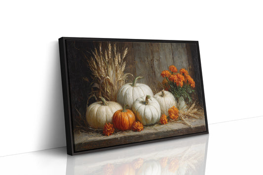 White Pumpkins Among Marigold Flames